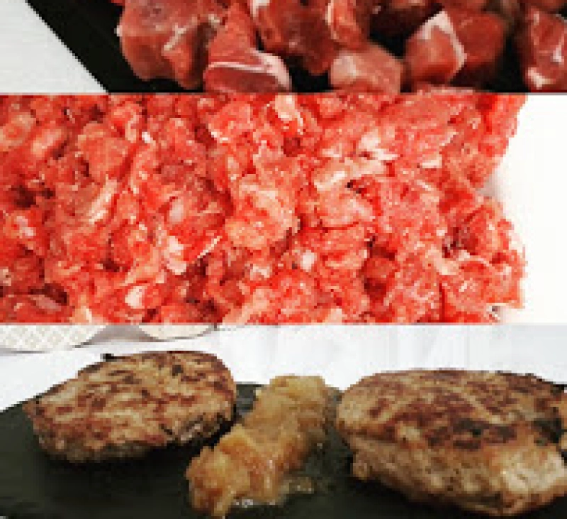 HAMBURGUESAS CASERAS CON CEBOLLA CARAMELIZADA