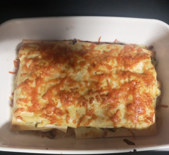 Lasaña de calabacin y champiñones con queso de cabra